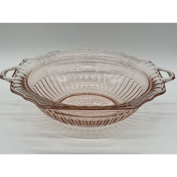 Vintage Mayfair Open Rose Pink Depression Glass 10” Bowl w/ Handles - Picture 1 of 6